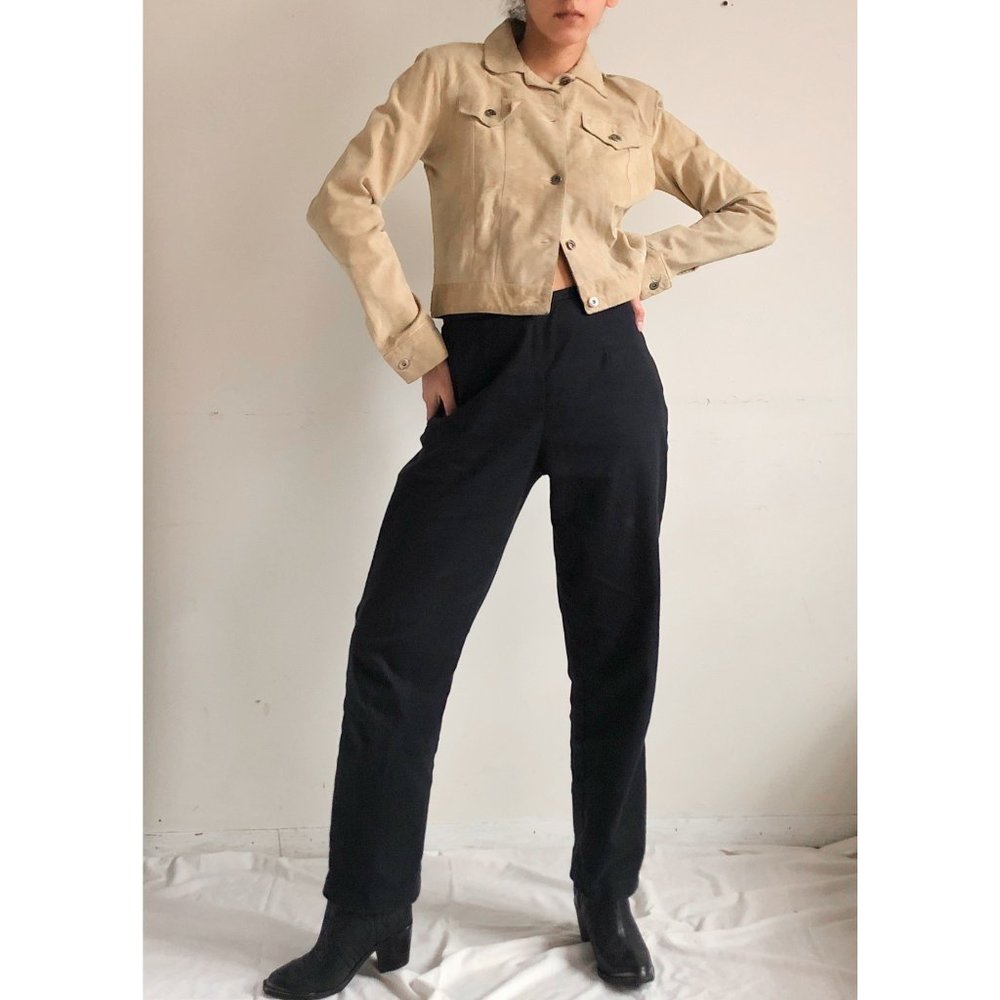tan crop suede leather jacket
